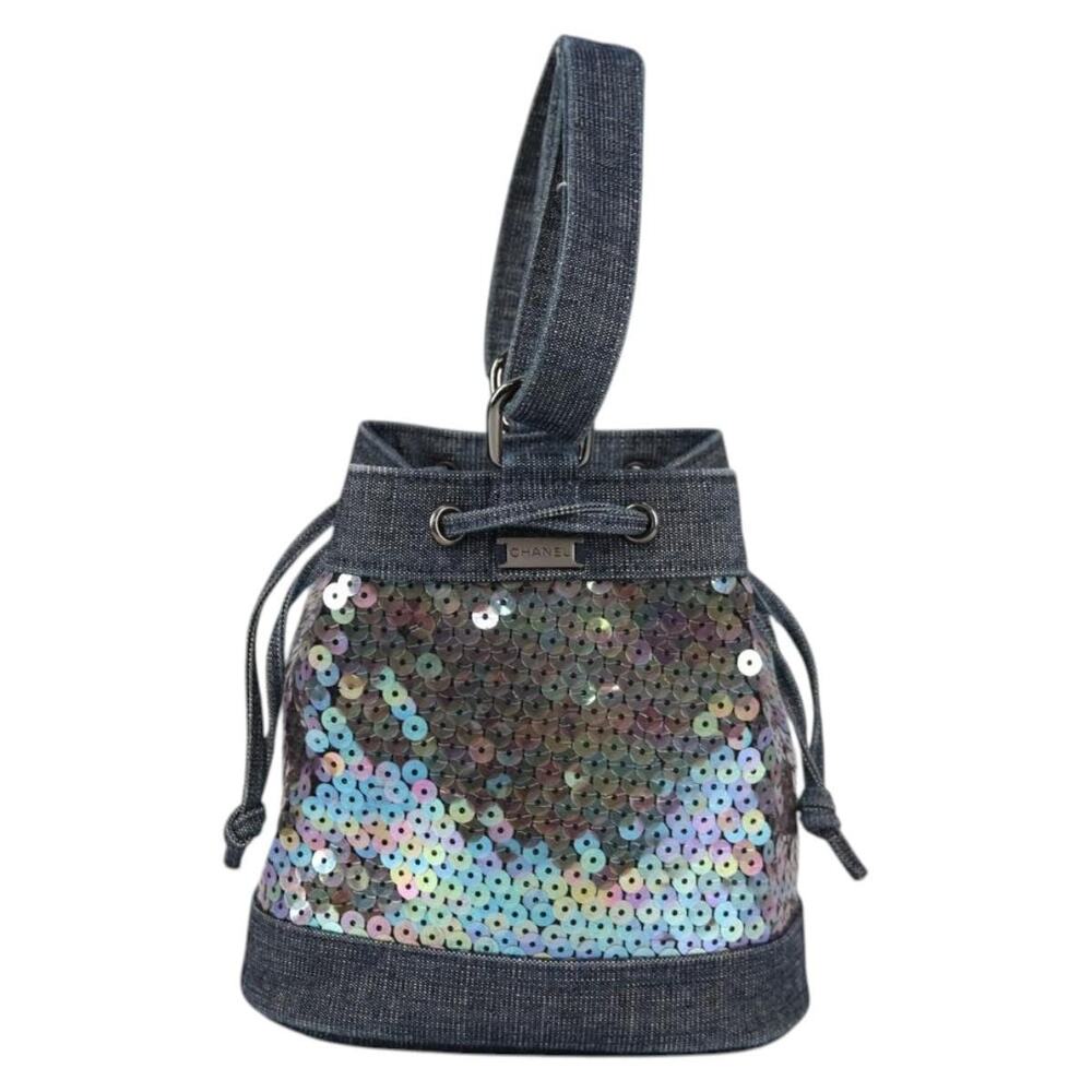 Chanel Sequin Handbag Denim Blue